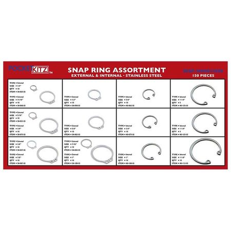 G.L. HUYETT Internal and External Retaining Ring Assortment, Stainless Steel, 153 Pieces, 15 Sizes DISP-SHHO150SS